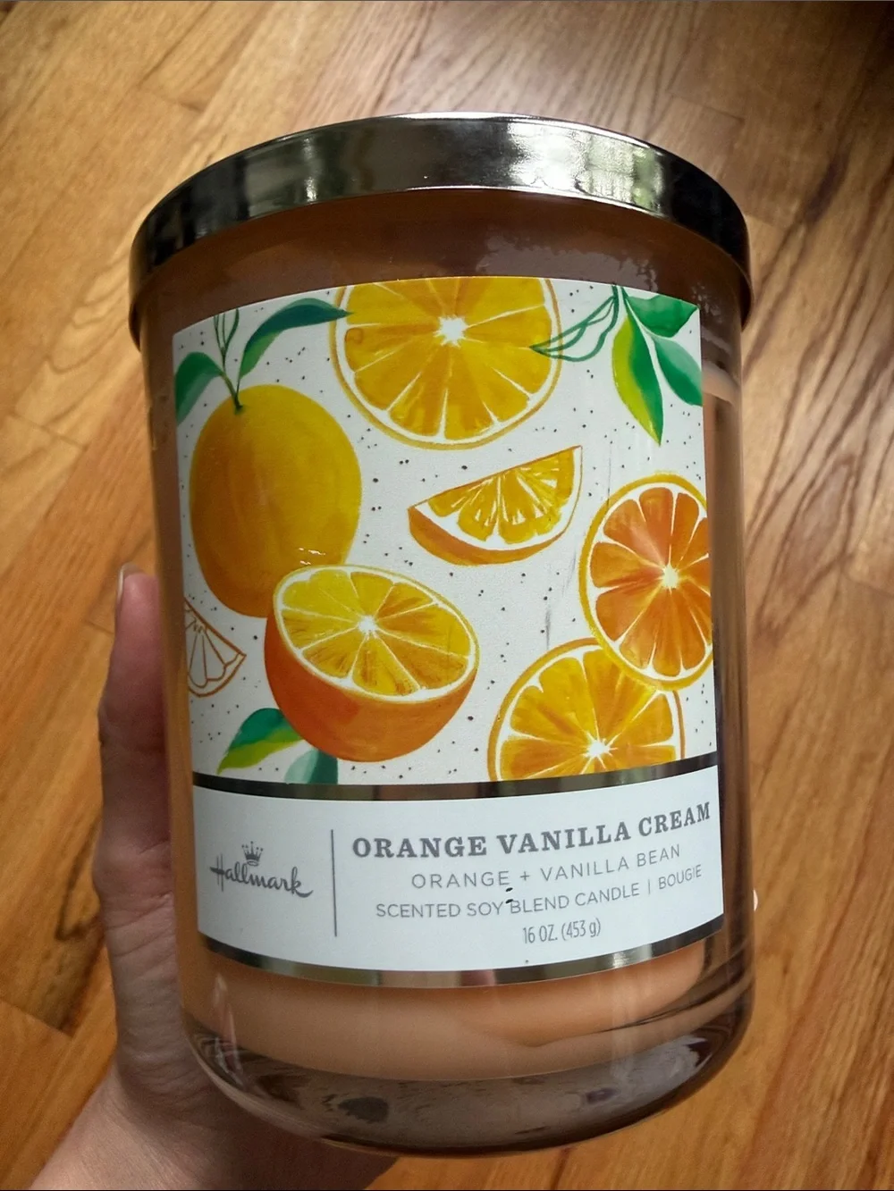 Hallmark Orange Vanilla Cream Scented soy blend 16 ounce three wick Candle